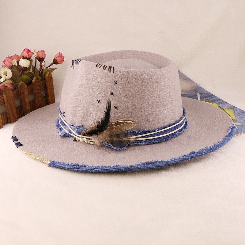Western Style 100% Wool Fedora Hat | Braided Ribbon & Feather Trim Felted Jazz Cap for Autumn/Winter?
