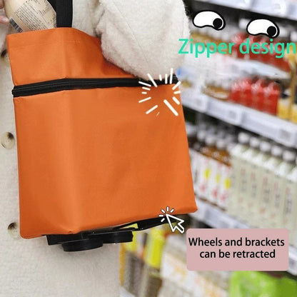 1Pc Foldable Shopping Bag with Wheels Trolley Large Reusable Cloth Hand Tote Bolsas Eco Fabric Supermarket Grocery Pull Cart Bag