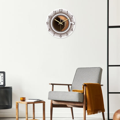 A Modern American Coffee Cup Pattern 4mm Thickeneded Tempered Glass Wall Clock Living Room Bedroom Kitchen Home Decoration Wall Clock Silent Quartz Clock Holiday Gift 12 Inches 14 Inches 16inch (Without Battery)