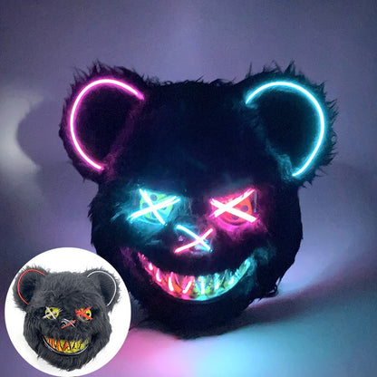 Novelty LED Bloody Furry Bunny Rabbit Bear Mask Realistic Scary Horror Killer Adult Masquerade Cosplay Costume Accessory