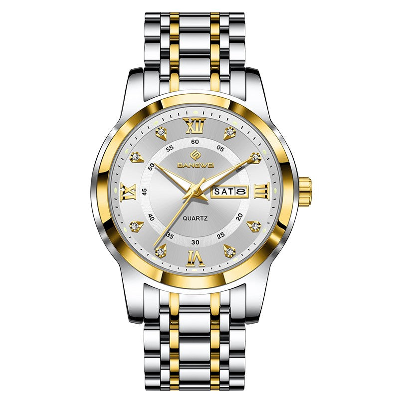 LIGE Brand BANGWEI Quartz Man Watch Fashion Stainless Steel Band Business Luxury Diamond Waterproof Calendar Watches for Men+Box