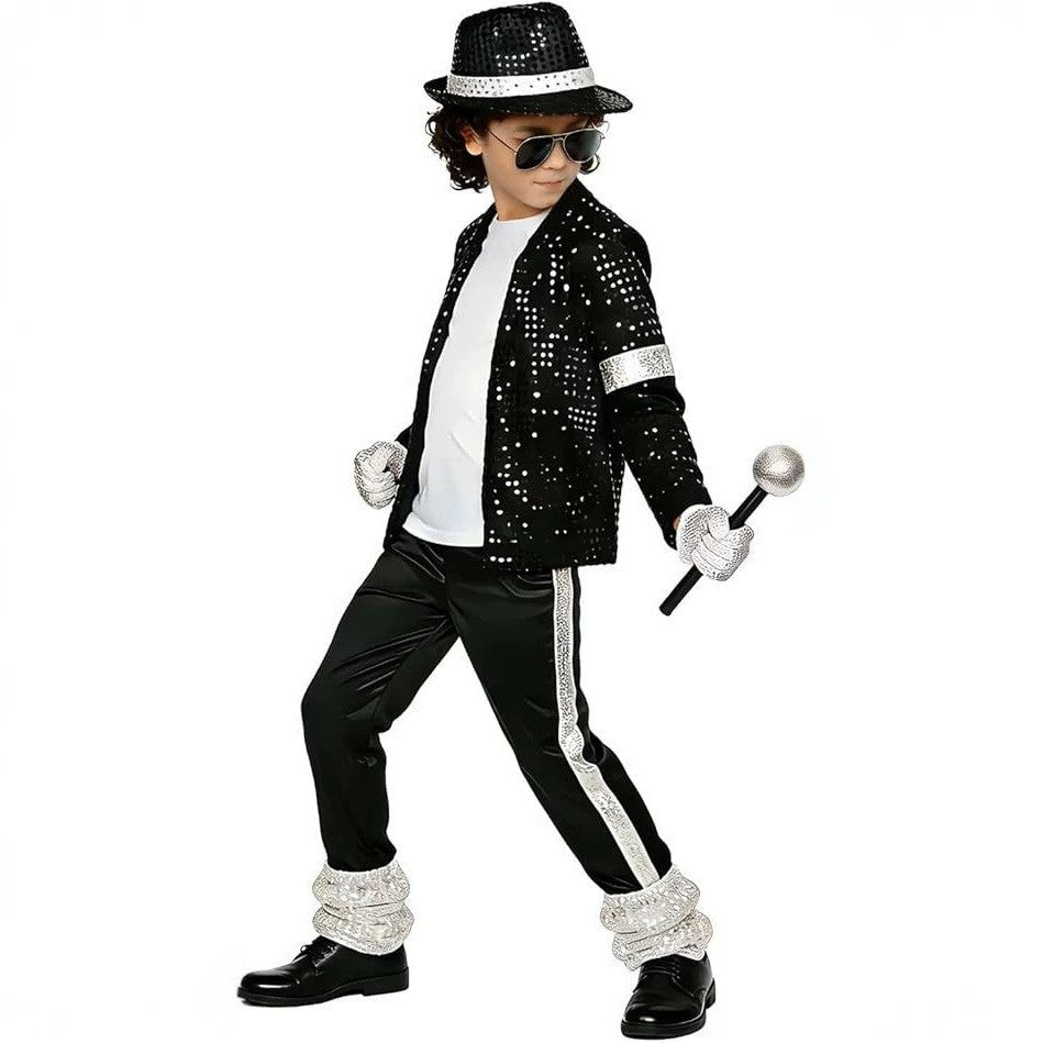 Kids Michael Jackson Costume Boys Superstar Singer Outfit Halloween Carnival Stage Performance Dance Cosplay Party Costume