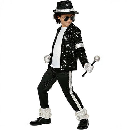 Kids Michael Jackson Costume Boys Superstar Singer Outfit Halloween Carnival Stage Performance Dance Cosplay Party Costume