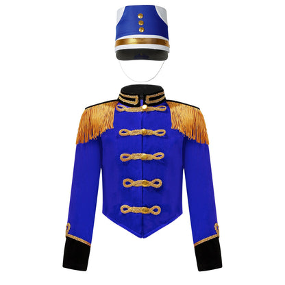 Boys Girls Drum Major Team Uniform Nutcrackers Costume Set Marching Band Tassel Jacket Coat Hat Outfits for Drummer Performance
