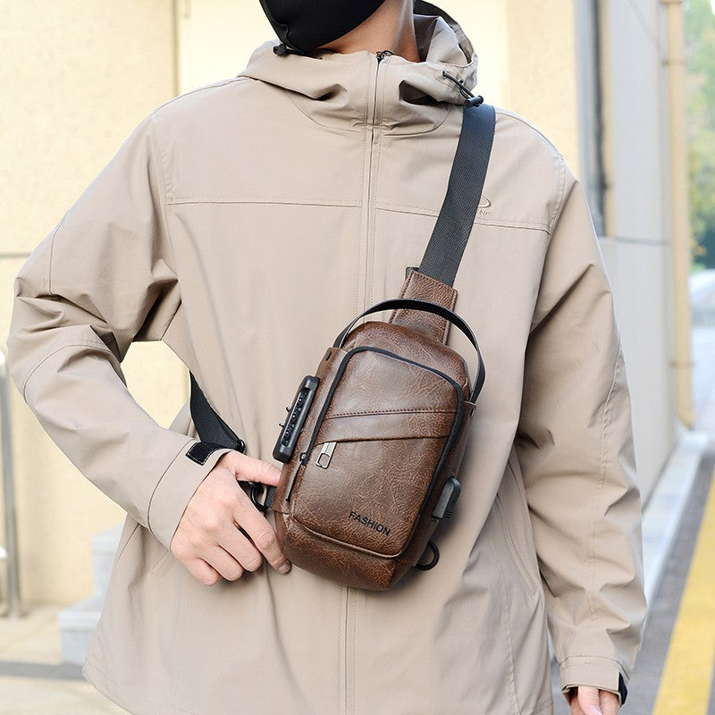 Men's Anti-Theft Crossbody Bag USB Charging Port Travel Chest Bag Waterproof Shoulder Messenger Bag for Outdoor Sports
