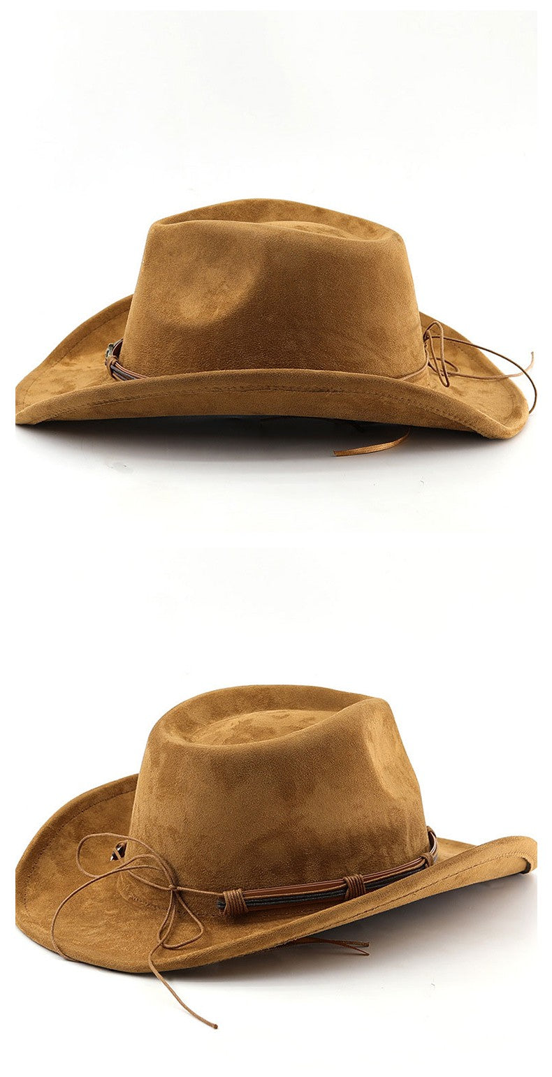 Chapéu Unissex de Cowboy/Cowgirl com Fivela, Chapéu Fedora Clássico de Aba Larga para Homens e Mulheres