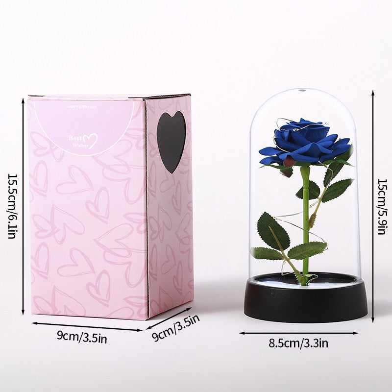 Artificial Rose Flowers Eternal Rose LED Light Foil Flower in Glass Cover Simulation Rose Flower Christmas Teachers' Day Gifts