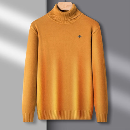 Designer Brand Men's High Collar Pullover Knitted Sweater Winter New Arrival Exquisite Bee Print Warm Versatile Commute Menswear