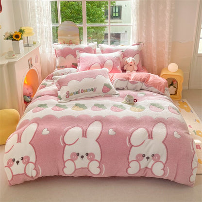 Capa de Edredom de Veludo Leite com Estampa de Panda Fofo para Decoração de Quarto de Meninos e Meninas, Roupa de Cama de Desenho Animado de Animais, Capa de Edredom Macia e Quente para Outono e Inverno