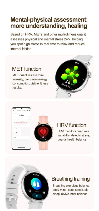 Women Smartwatch 1.32inch AMOLED Screen Call ECG Sport Watch Blood Pressure Micro physical examination AI dial Women Smart Watch