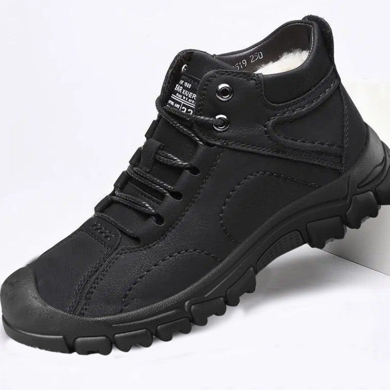 2025 Quente Venda Inverno Novo Sapatos de Algodão Mais Lã Grossa Casual Sapatos Esportivos Masculinos Tênis Cano Alto de Couro Moda Botas de Neve