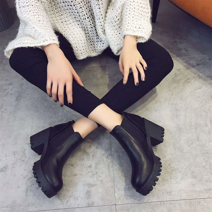 New Autumn and Winter Casual Thick Heel Solid Color Fashion Women's Boots Comfortable Round Toe Warm High Heels