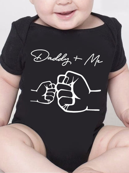 Newborn Baby Boys Girls Clothes Infant Cartoon Daddy and Me Print Funny Short Sleeve Bodysuit Summer Romper Infant Jumpsuit
