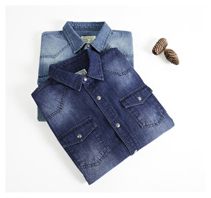High Quality Men's Denim Shirt Long Sleeve Oversized Pure Cotton Overshirt Solid Casual Shirts Men Clothing  4XL A2F6522