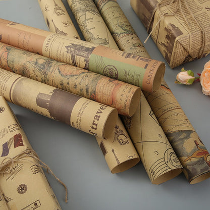 Fold Retro Kraft Gift Wrapping Paper Worldmap Christmas Gift Paper Newspaper Craft Valentine's Day Birthday Gift RegularPaper