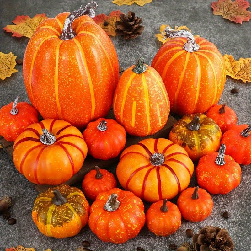 7pcs Pumpkin Autumn Decor Outdoor Orange Foam Plastic Fake Artificial Pumpkin Halloween Harvest Festival  Home Table Decor