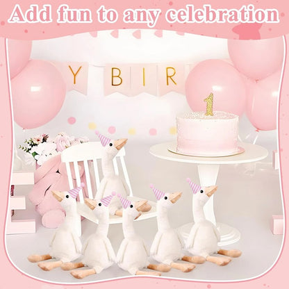 6/10/16Pcs One Silly Goose Birthday Decor 11.8 Inch Goose Stuffed Animal With Pink/Blue Hats Mini Birthday Party Hats