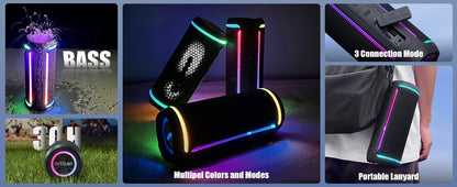 Ortizan X30 Caixa de Som Bluetooth Portátil Bluetooth 5.3 Caixa de Som Sem Fio com Som Estéreo Alto HD de 40W e Luzes RGB Coloridas AUX