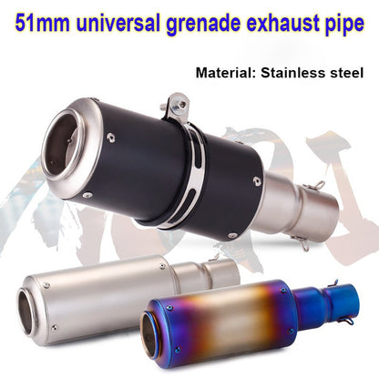 Universal 51mm Motorcycle Modified Exhaust Pipe, Grenade Shaped Stainless Steel Motorcycle Exhaust Pipe Motorbike Accessorie