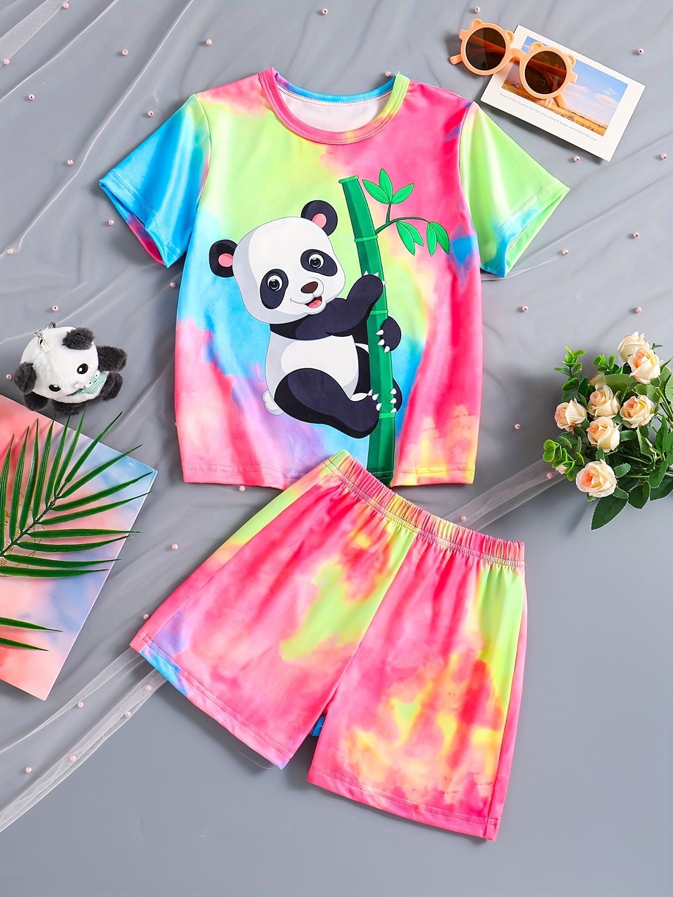 Summer Sets Children's Clothing Girl Kids Toddler Clothes Cute 3D Tie-Dye Print T-Shirt Top Shorts 2PCS Baby Kids Tracksuit Sets