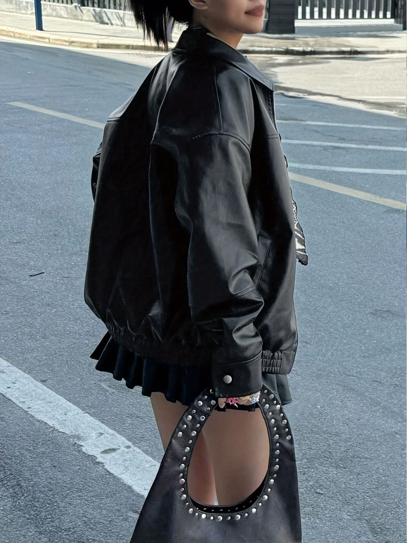 Autumn Women's Faux Leather Jackets 2025 Fall Long Sleeve Bomber Jacket Lapel Zip Up Motorcycle Coats Winter Clothing