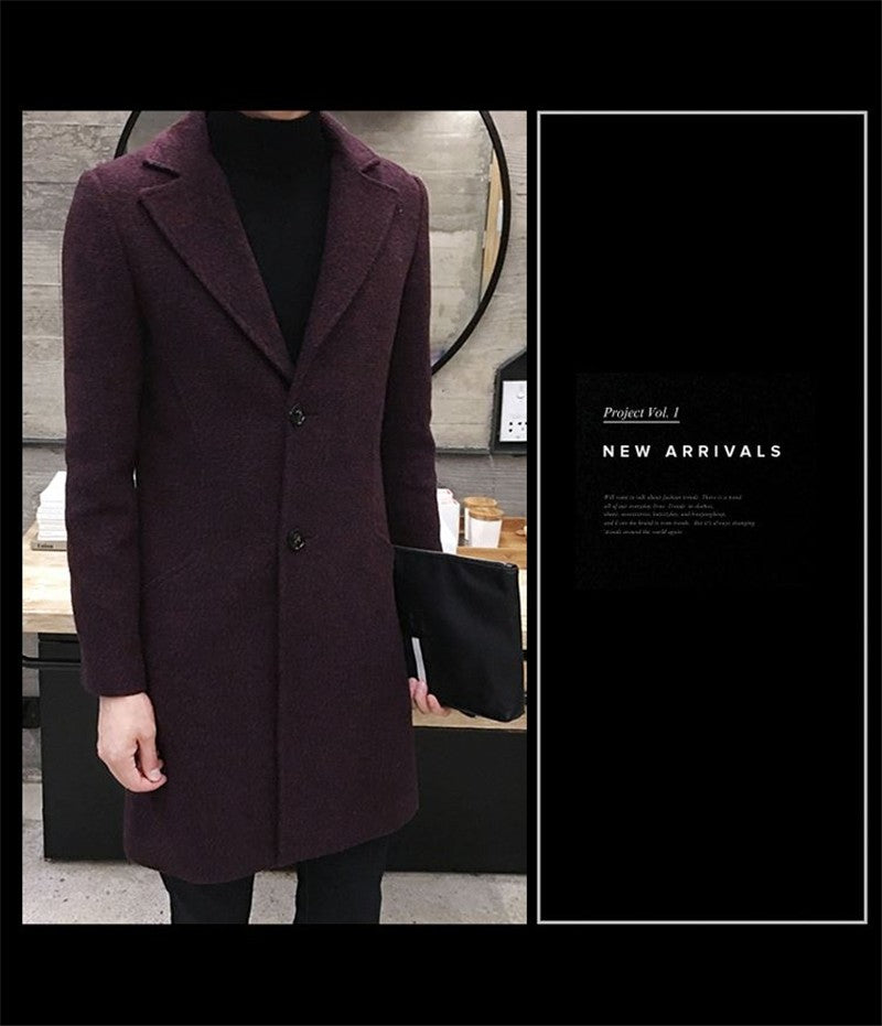 Men's Thick Wool Blends Trench Long Casual Top Coats Fashion Warm Coat Lapel Collar Overcoat Plus Size 5XL Male Slim Windbreaker