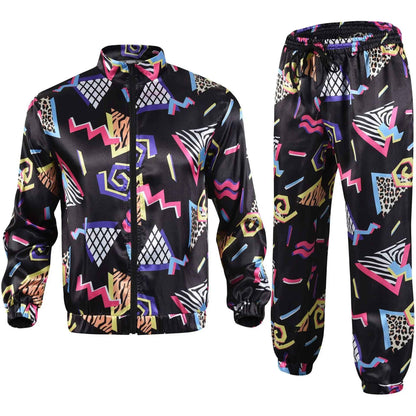 1990s Disco Tracksuit 2pcs Jogging Wear Retro Style Carnival Theme Party Suit Live Cosplay Jacket and Pants  cosplay costumes