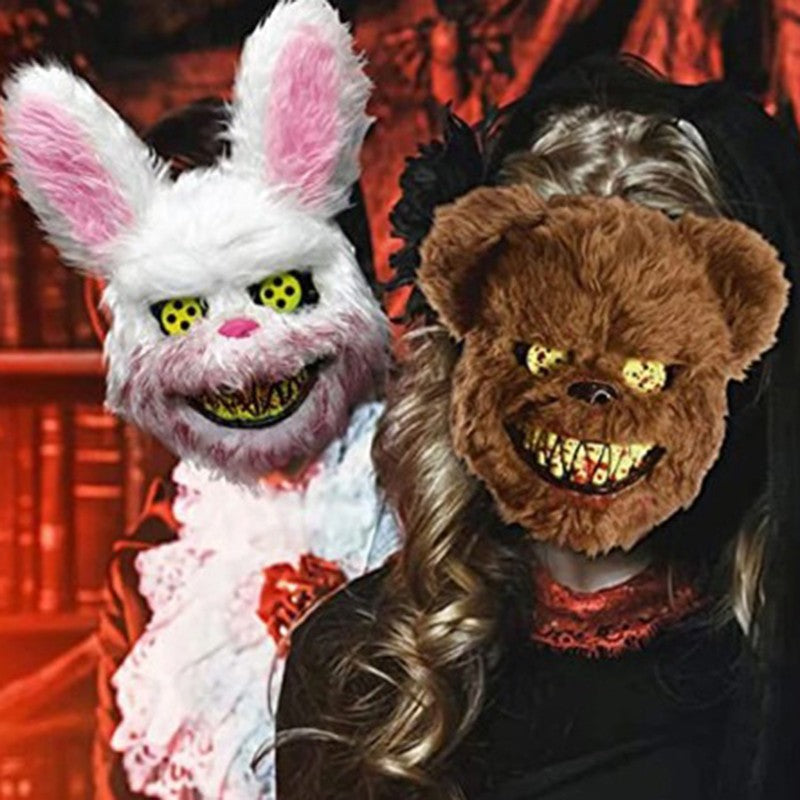 Novelty LED Bloody Furry Bunny Rabbit Bear Mask Realistic Scary Horror Killer Adult Masquerade Cosplay Costume Accessory