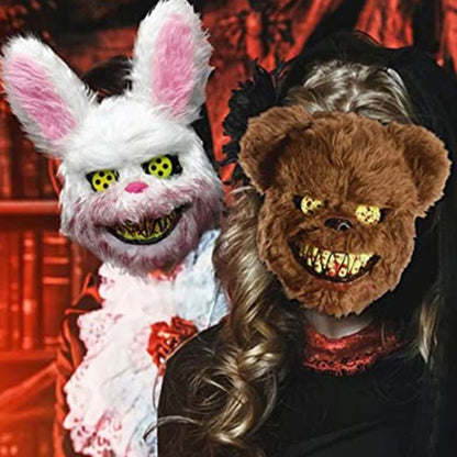 Novelty LED Bloody Furry Bunny Rabbit Bear Mask Realistic Scary Horror Killer Adult Masquerade Cosplay Costume Accessory