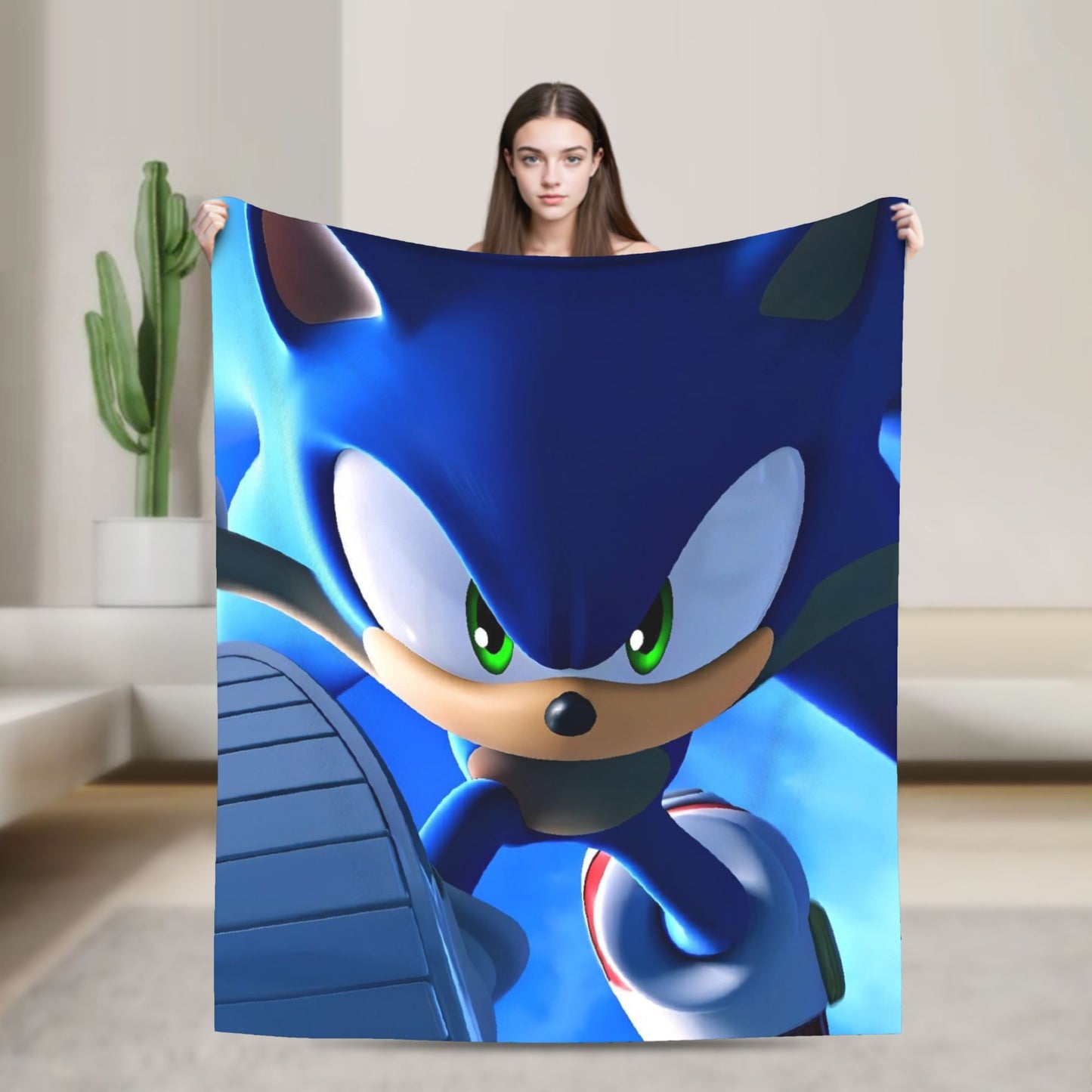 Manta Macia com Estampa de Pelúcia S-Sonic Retrô Desenho Animado Para Ar Livre Decorativa Flanela Cobertor de Cama