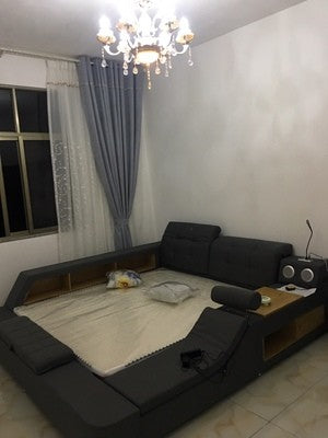 MANBAS Tech Smart Bed Frame Multifunctional Massage Bed Ultimate Bed Fabric/ Cloth Tatami Upholstered Bed with Bluetooth Speaker