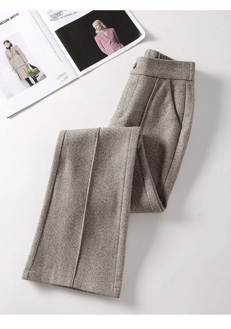 Faionable Thiened Woolen Flared Pants High Waist Casual Trousers for Women Autumn Winter New Sle Slimming Wide Leg Pants