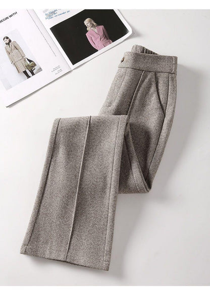Faionable Thiened Woolen Flared Pants High Waist Casual Trousers for Women Autumn Winter New Sle Slimming Wide Leg Pants