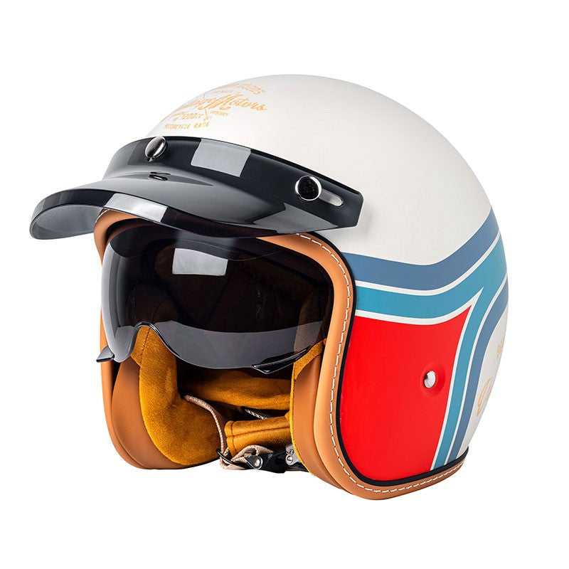 Capacete Aberto de Moto Para Homens E Mulheres Viseira Solar de Lente Dupla Proteção Facial Top Leve Scooter Bicicleta Capacete Retrô 3/4