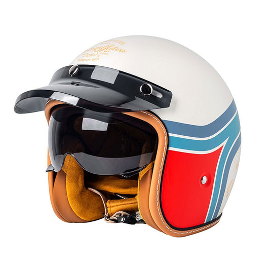 Motorcycle Open Face Helmet For Men And Women Dual Lens Sun Visor Face Shield Top Lightweight Scooter Bike Retro 3/4 Helmet