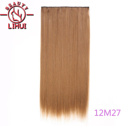 Extensões de cabelo sintéticas com clipe, longas e lisas, com 5 clipes em uma única peça, extensões de cabelo multicoloridas LIHUI