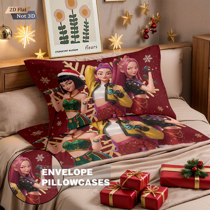 3pcs Christmas K-Pop Demon Hunters Print Coreless Bedding Set Multi Size Bedroom Bedding Decoration Machine Washable
