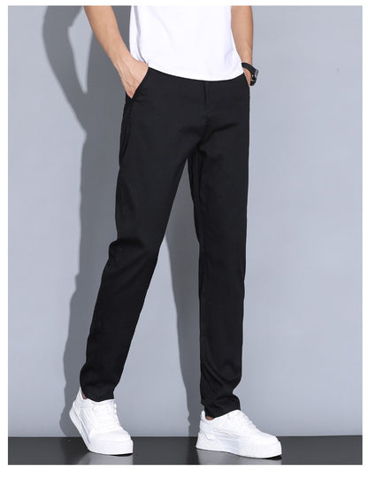 2024 Summer Thin Men Straight Casual Men's Pants Slim Stretch Elastic Waist Male Trousers Solid Color Brand Clothing Coffee