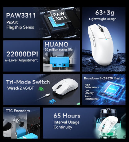 Mouse Gamer Sem Fio Attack Shark X11 X11SE, 1000 Hz, Mouse Óptico RGB 2.4G, 16000 DPI, Mouses de Computador Ergonômicos para PC Laptop Mac