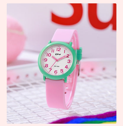 TPW Learning Watch Colorful Dial Cute Watch For Young Ladies Rubber Strap Luminous Hands