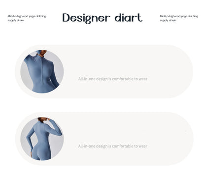 Women Yoga Jumpsuit Fitness Sports Suit Zipper Elastic One-Piece Bodysuits Gym Long Sleeve Gym Runing Push Up Workout Sportwear