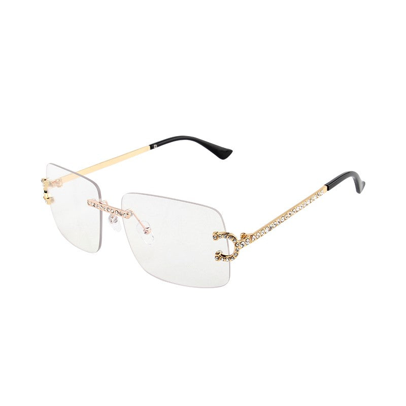 Fashion Rimless Square Sunglasses Vintage Diamond Brand Design Cut Lens Sun Glasses Men Women Metal Frame Luxury UV400 Eyewear