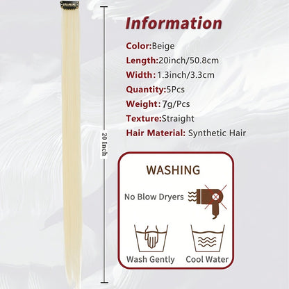 5pcs/Set Long Straight Synthetic Clip-In Hair Extensions for Women Halloween Christmas Party Cosplay