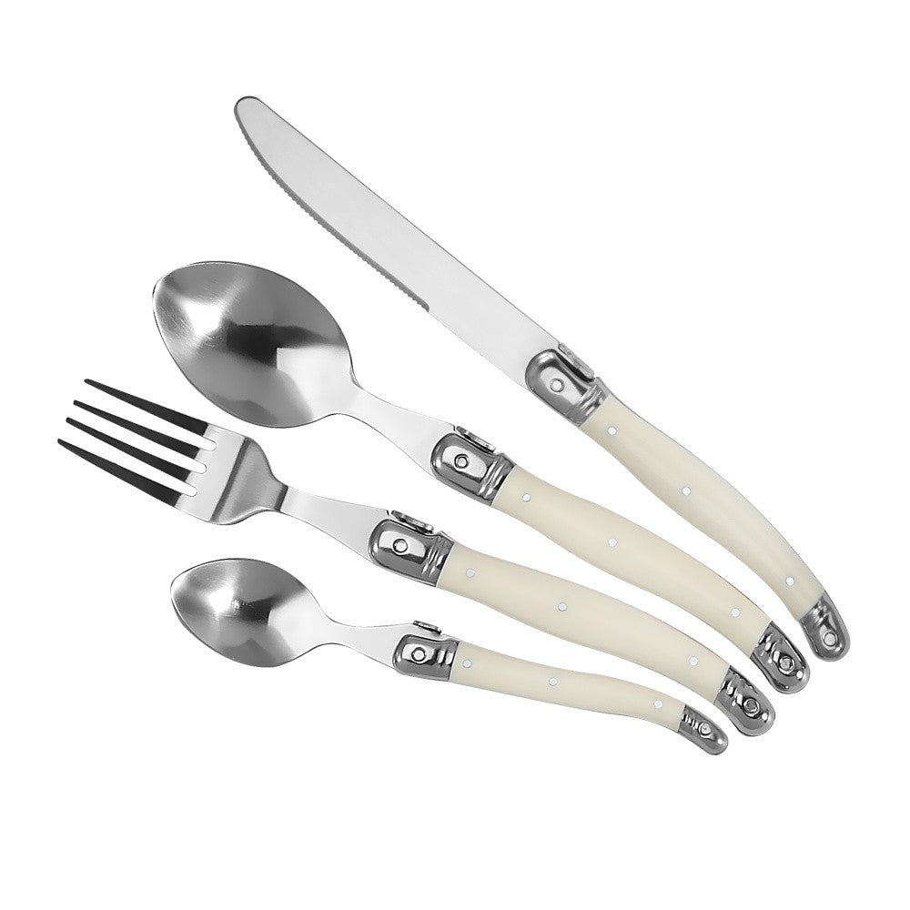 Conjunto de 4 Garfos, Facas e Colheres de Bife Jaswehome Laguiole, Acabamento Espelhado, Aço Inoxidável Coreano, Talheres de Prata
