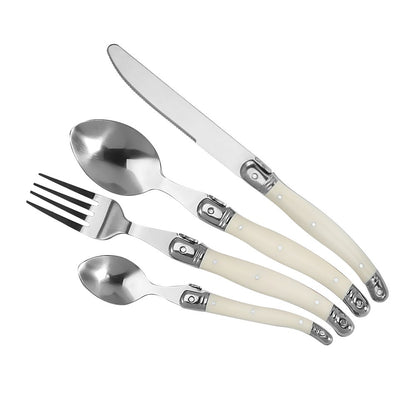 Conjunto de 4 Garfos, Facas e Colheres de Bife Jaswehome Laguiole, Acabamento Espelhado, Aço Inoxidável Coreano, Talheres de Prata