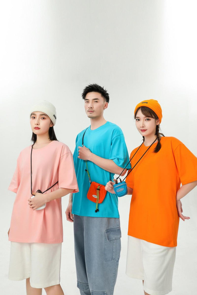 Cotton heavy-duty men's and women's T-shirts, summer breathable short sleeves, customized printing, logo embroidery