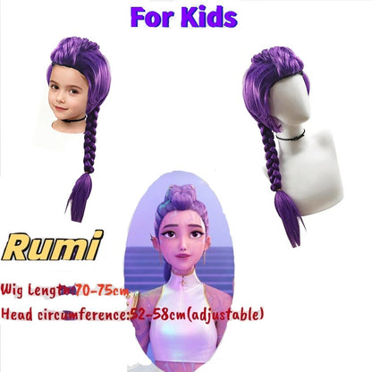 Kpop Demon Hunters Peruca Rumi Mira Zoey Para Crianças Cabelo Sintético Cosplay Festa de Halloween Uso Infantil