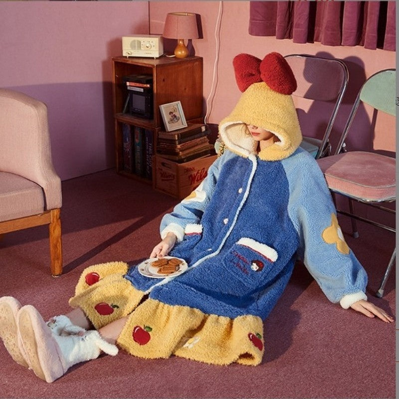 Branca de Neve Princesa Coral Veludo Camisola Feminina Pijama Fofo Desenho Animado Com Capuz Engrossado Outono Inverno Roupão de Banho Roupa de Casa