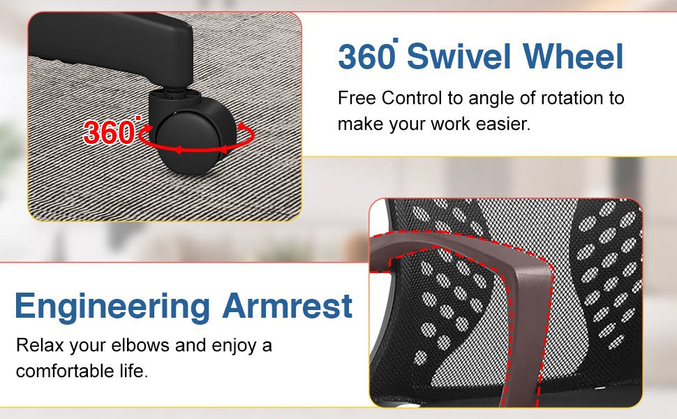 Cadeira de Escritório, Cadeira de Malha Ergonômica para Computador, Cadeira Giratória Média com Suporte Lombar e Braços