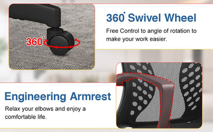 Cadeira de Escritório, Cadeira de Malha Ergonômica para Computador, Cadeira Giratória Média com Suporte Lombar e Braços
